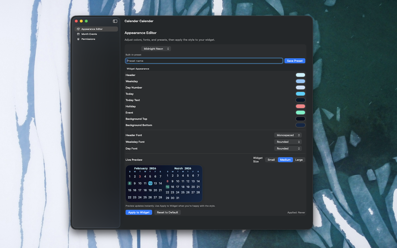 Calendar Calendar settings screenshot